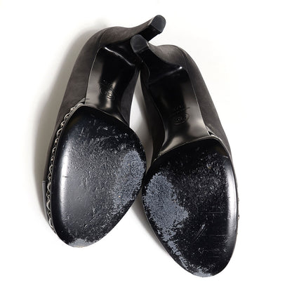 Chanel Suede Platform Chain Pumps 37.5 Black 7 of 8
