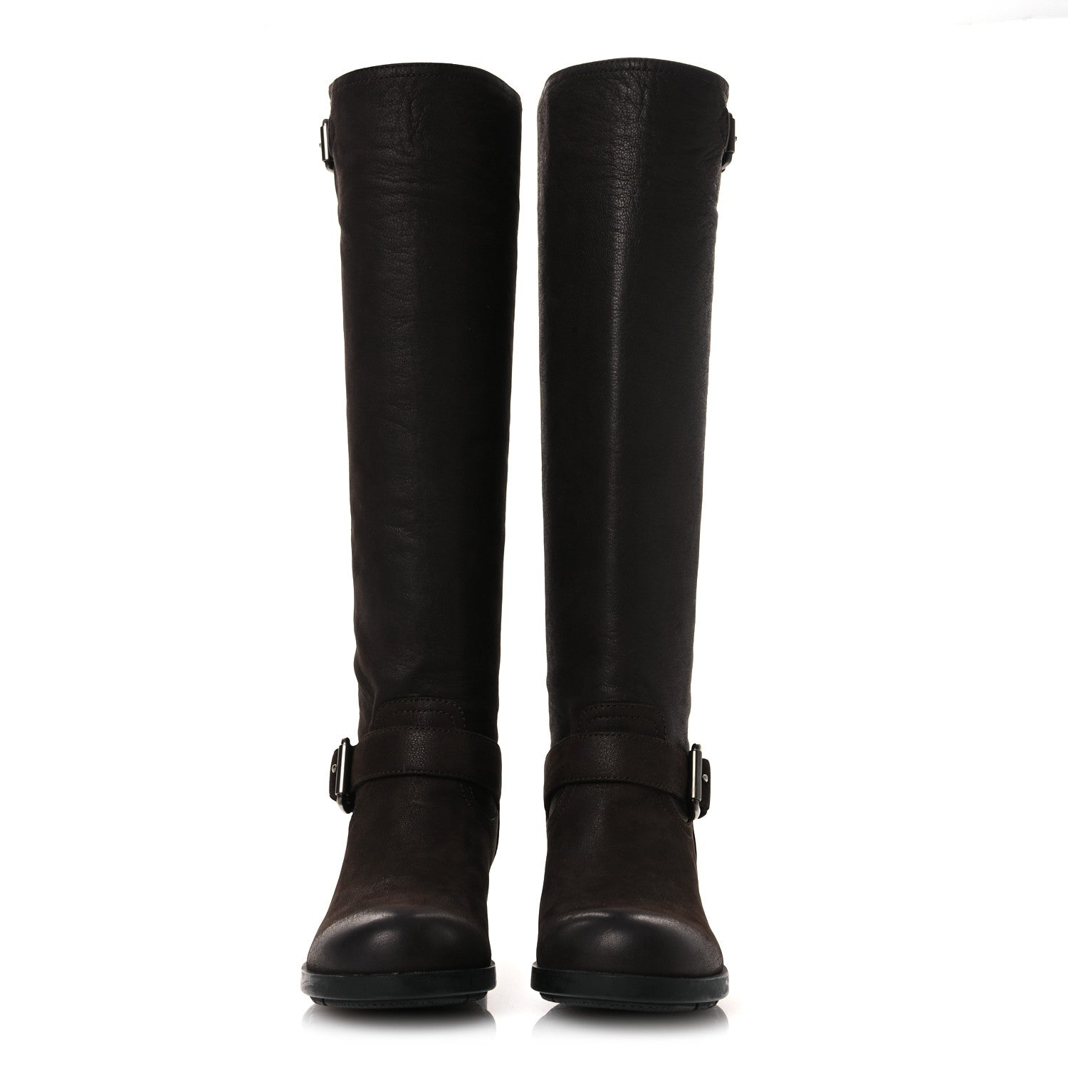 Prada Capra Antic Donna Tall Riding Boots 37 Ebano 3 of 12