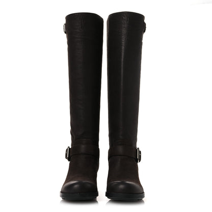 Prada Capra Antic Donna Tall Riding Boots 37 Ebano 3 of 12
