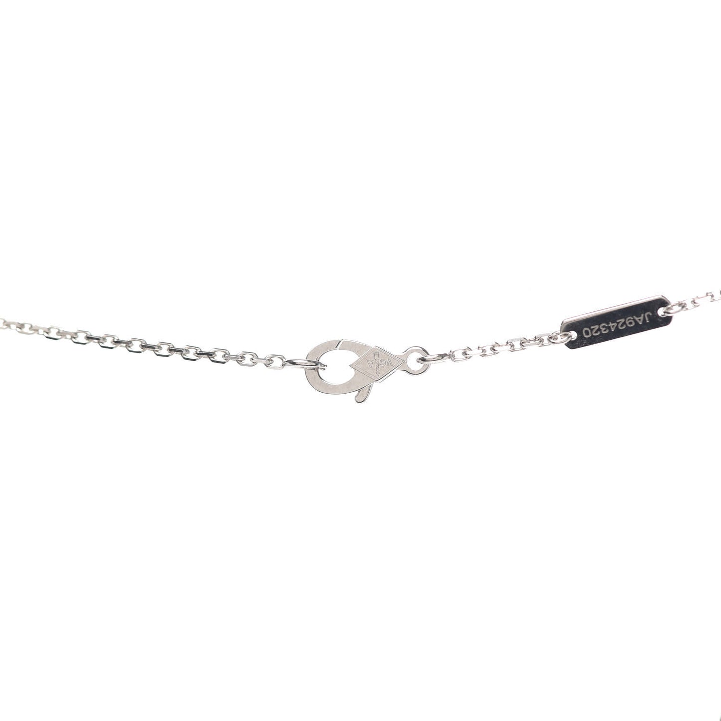 18K White Gold Diamond Guilloche Vintage Alhambra Pendant Necklace