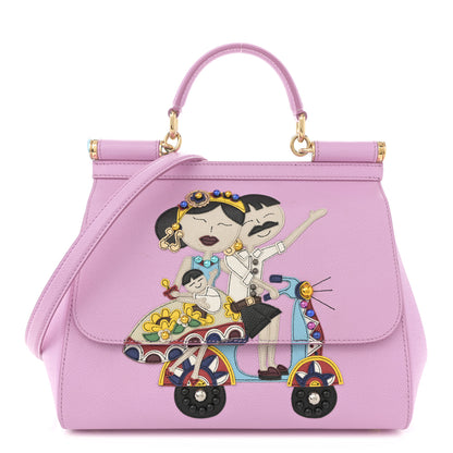 Dolce & Gabbana Dauphine Studded Medium DG Family Patch Miss Sicily Satchel Pink Rosa Chiaro 1 of 11