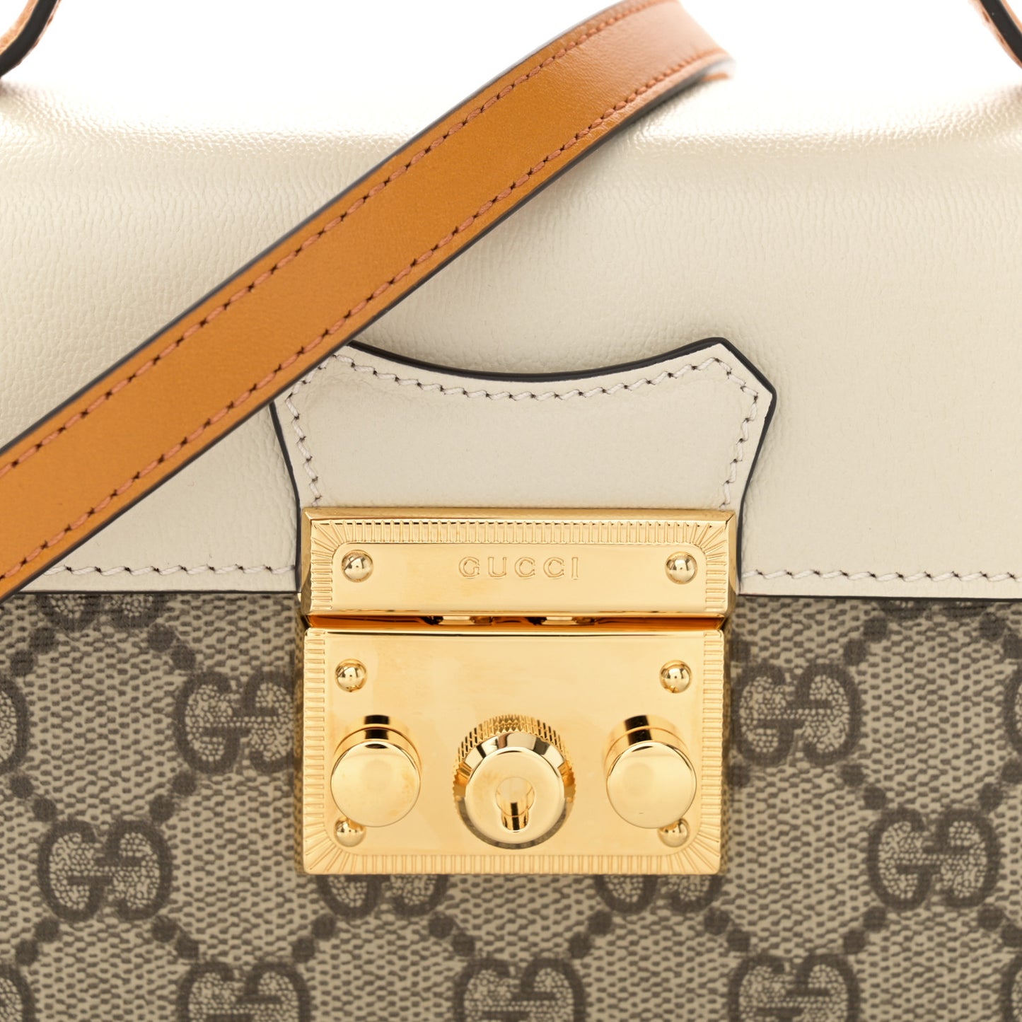 GG Supreme Monogram New Sakai Calfskin Mini Padlock Top Handle Shoulder Bag Beige Ebony Mystic White Sun Oil