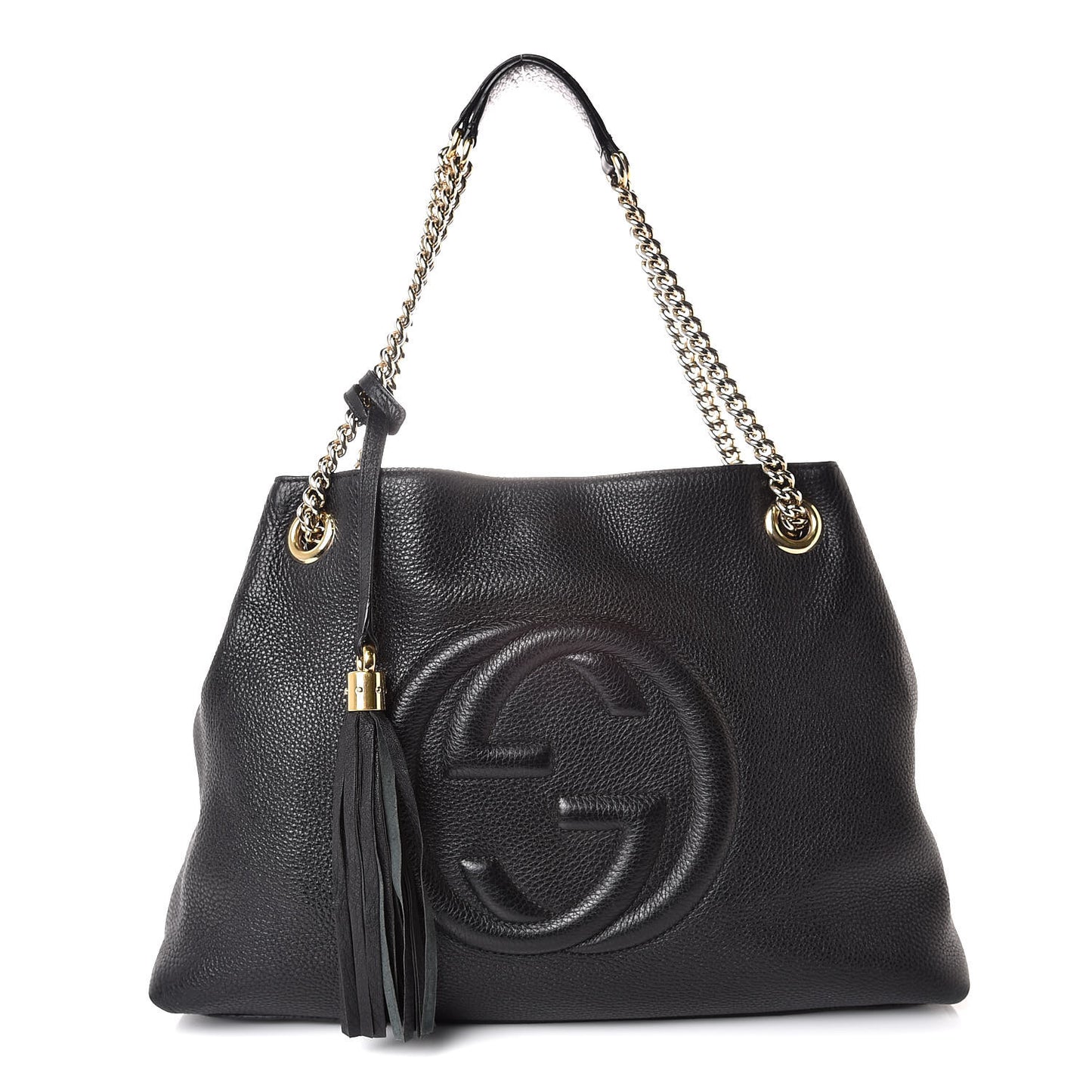 Pebbled Calfskin Medium Soho Chain Shoulder Bag Black
