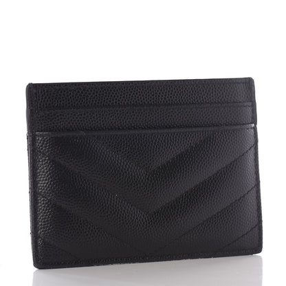 Saint Laurent Grain De Poudre Matelasse Chevron Monogram Credit Card Case Black 2 of 7