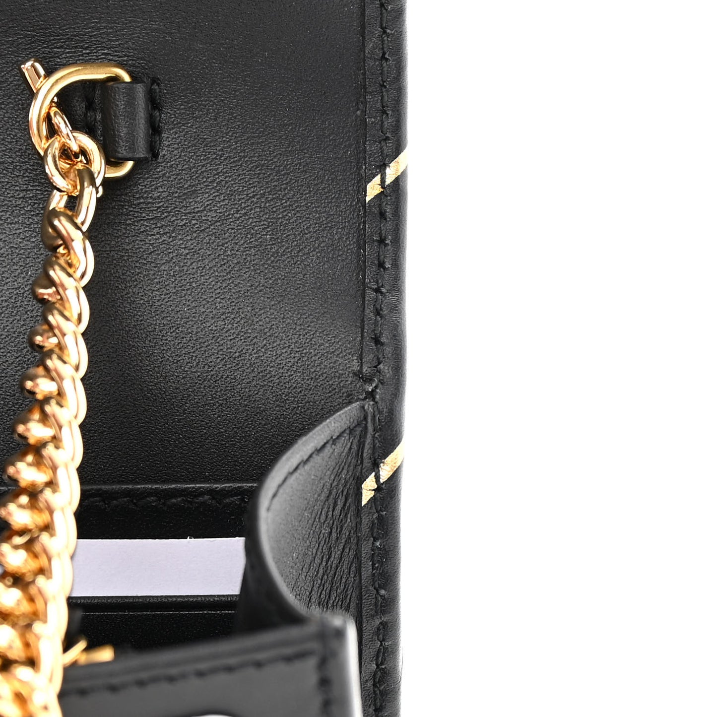 Calfskin Diagonal GG Mini Chain Wallet Black Gold