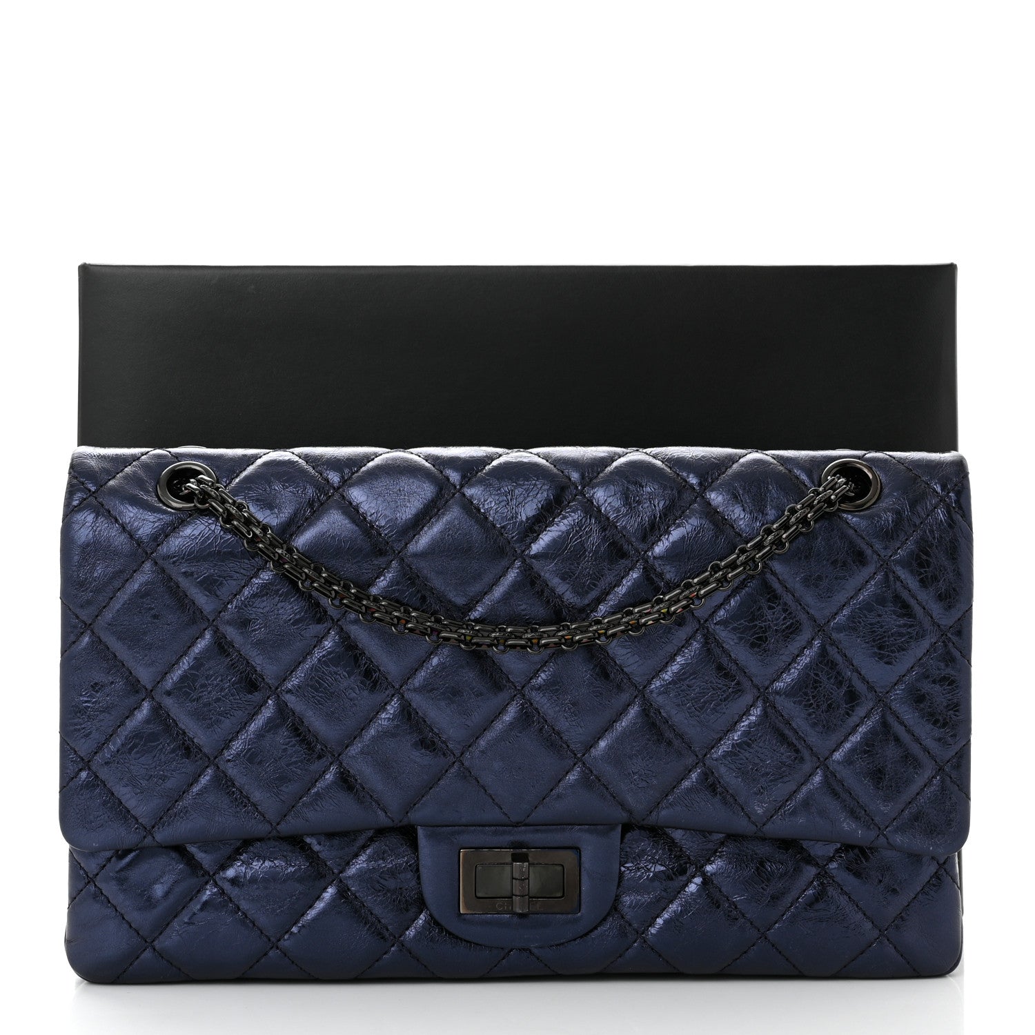 Chanel Metallic Aged Calfskin Quilted 2.55 Reissue 227 Flap Dark Navy Blue 11 of 11