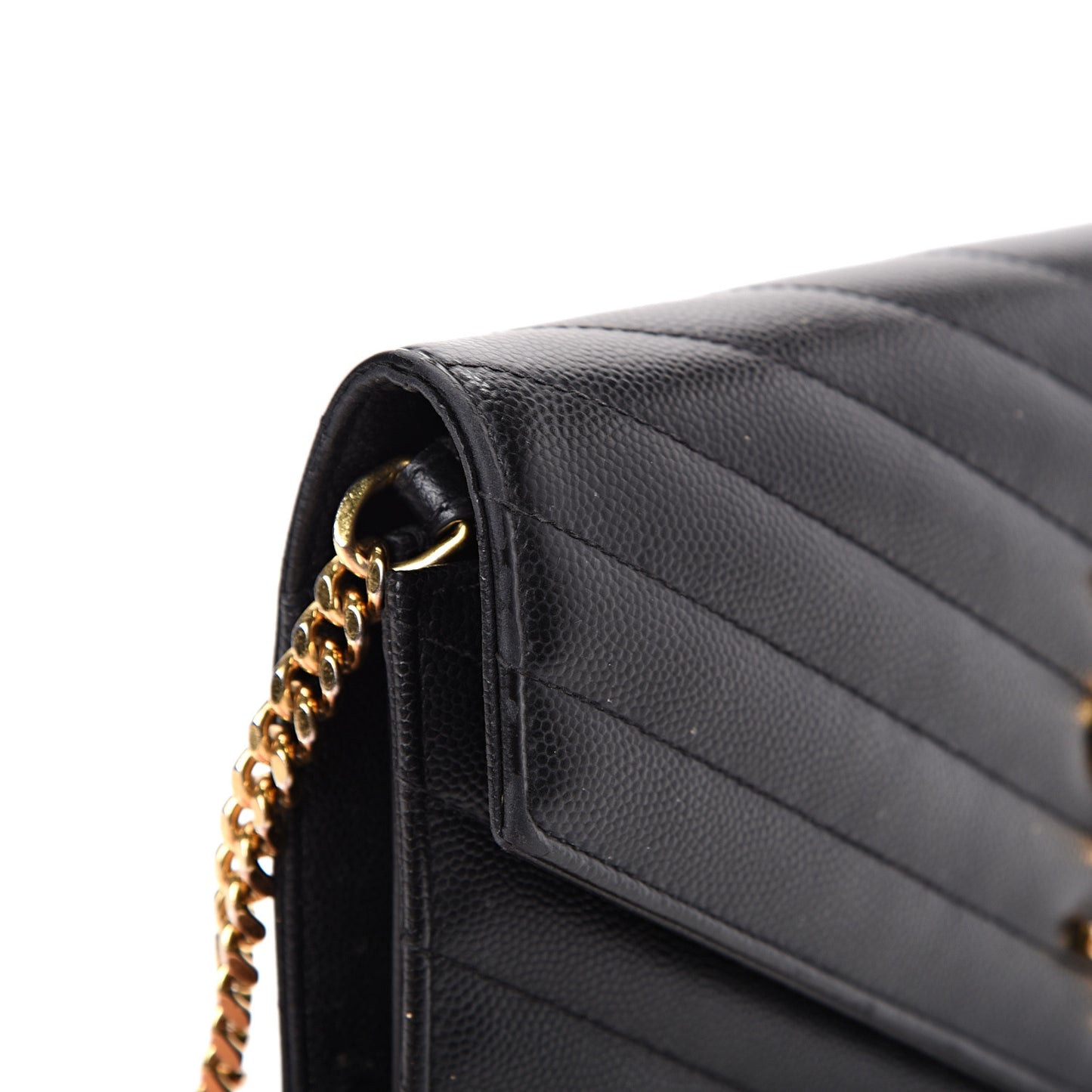 Grain De Poudre Matelasse Chevron Monogram Chain Wallet Black