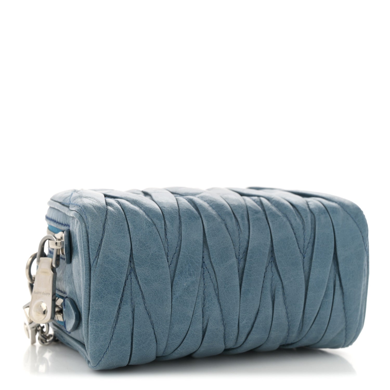 Miu Miu Vitello Lux Matelasse Double Zip Chain Crossbody Bag Oceano 4 of 10