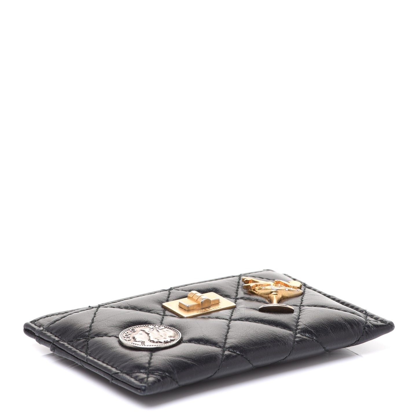 Aged Calfskin Quilted Lucky Charms Reissue Card Holder Black