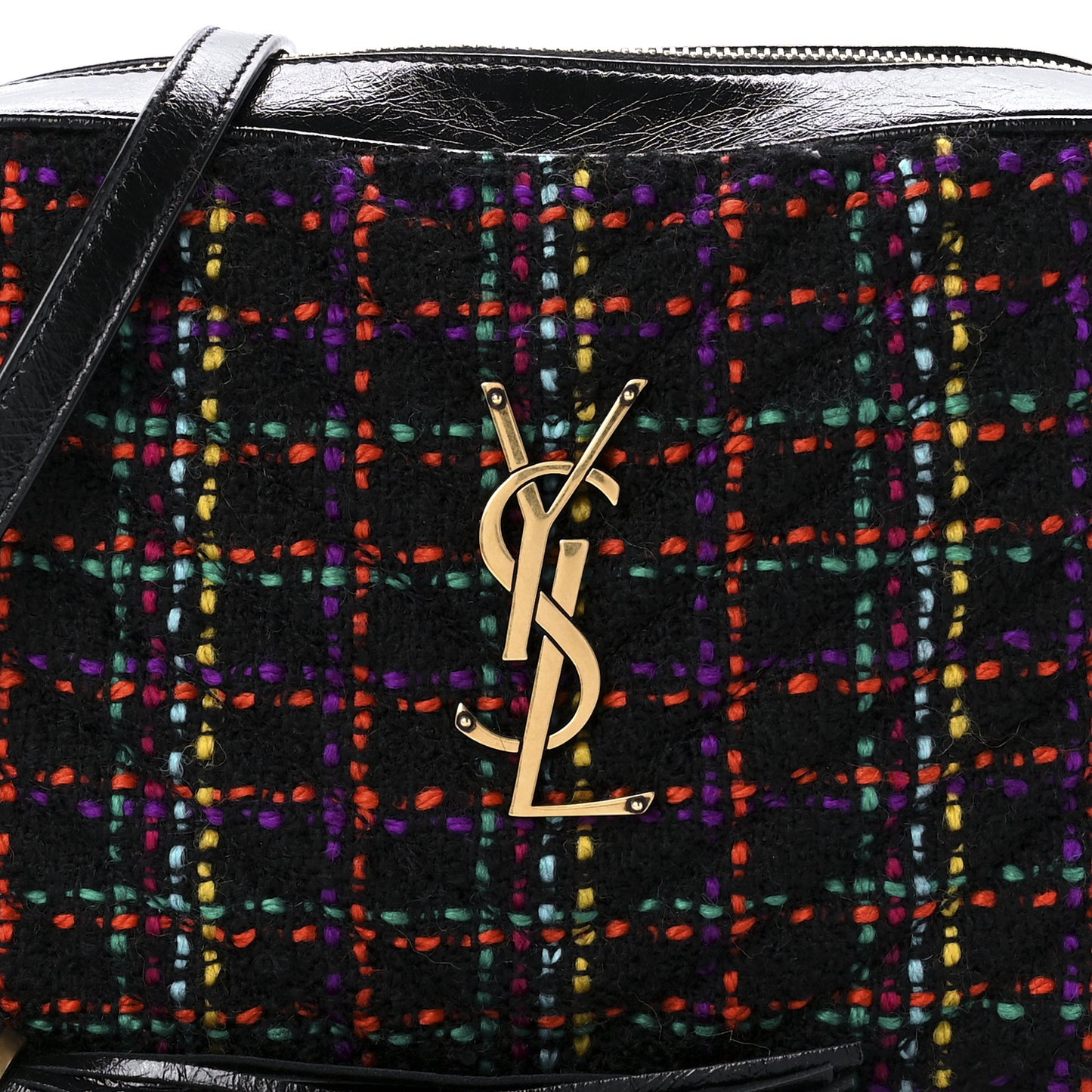 Tweed Calfskin Monogram Lou Camera Bag Black