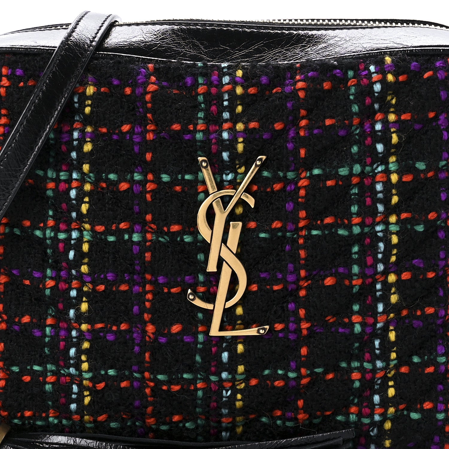 Saint Laurent Tweed Calfskin Monogram Lou Camera Bag Black 8 of 9