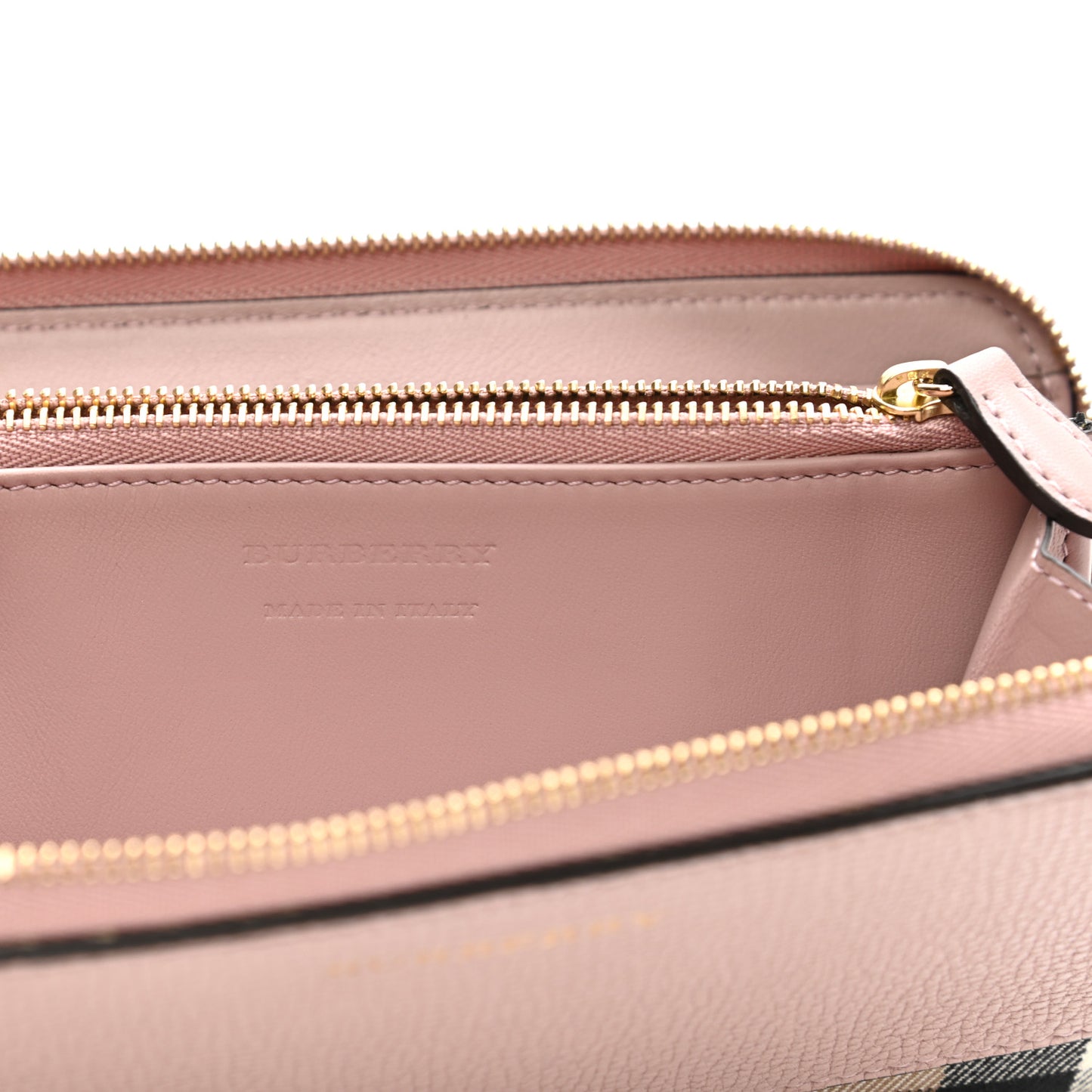 Grainy Calfskin House Check Elmore Zip Around Wallet Mauve Pink