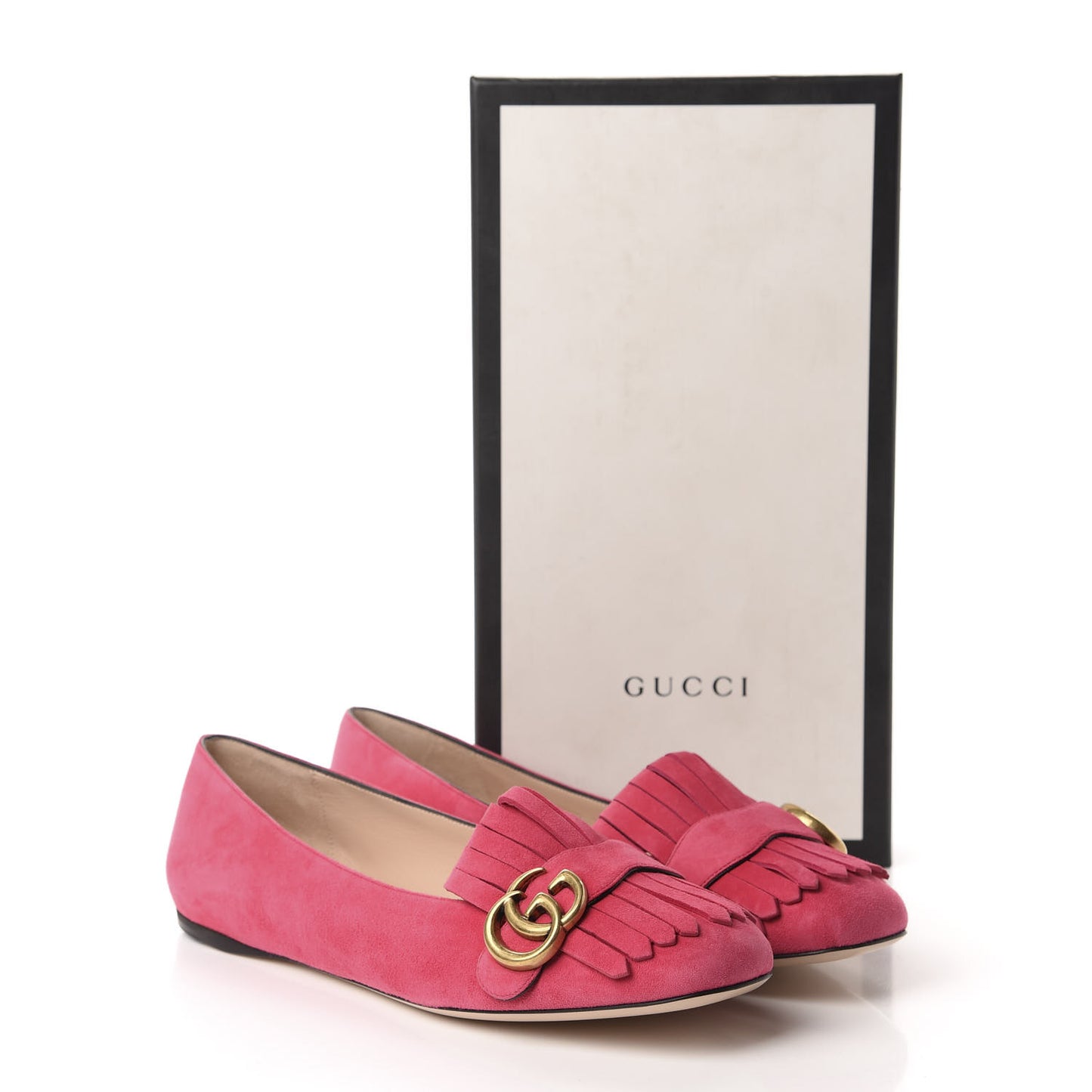 Kid Scamosciato GG Marmont Fringe Flats 39.5 Hot Pink