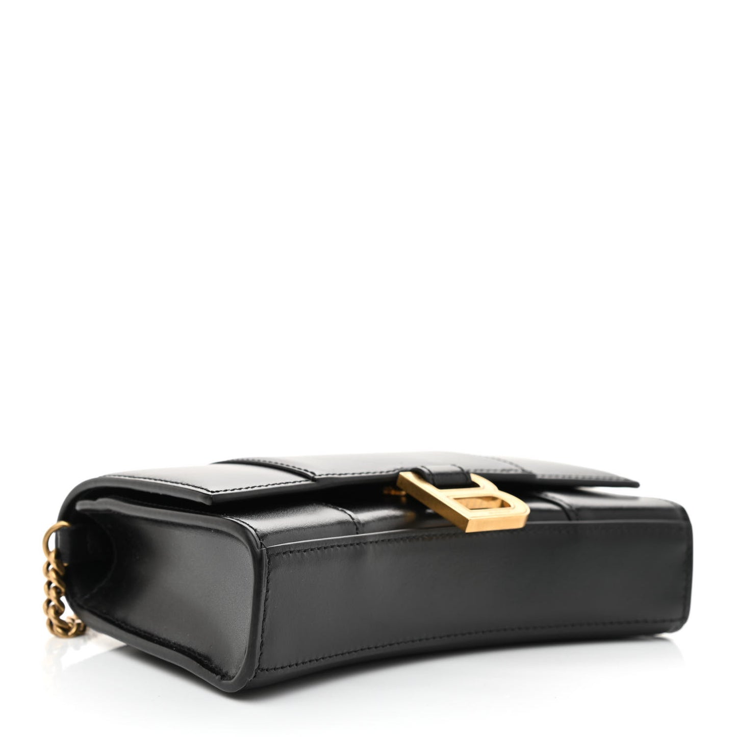 Shiny Box Calfskin Hourglass Chain Bag Black