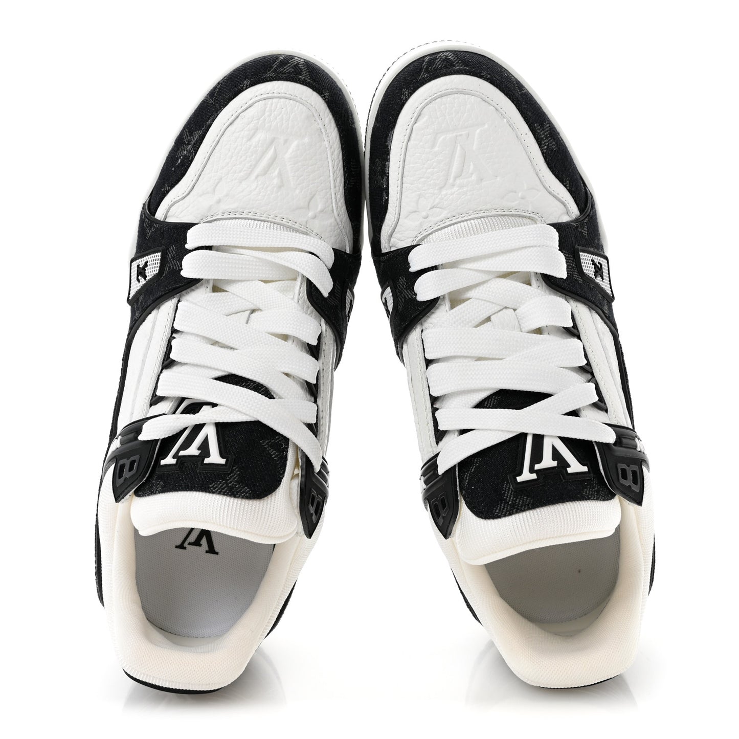 Calfskin Monogram Denim Womens LV Trainer Sneakers 39 Black