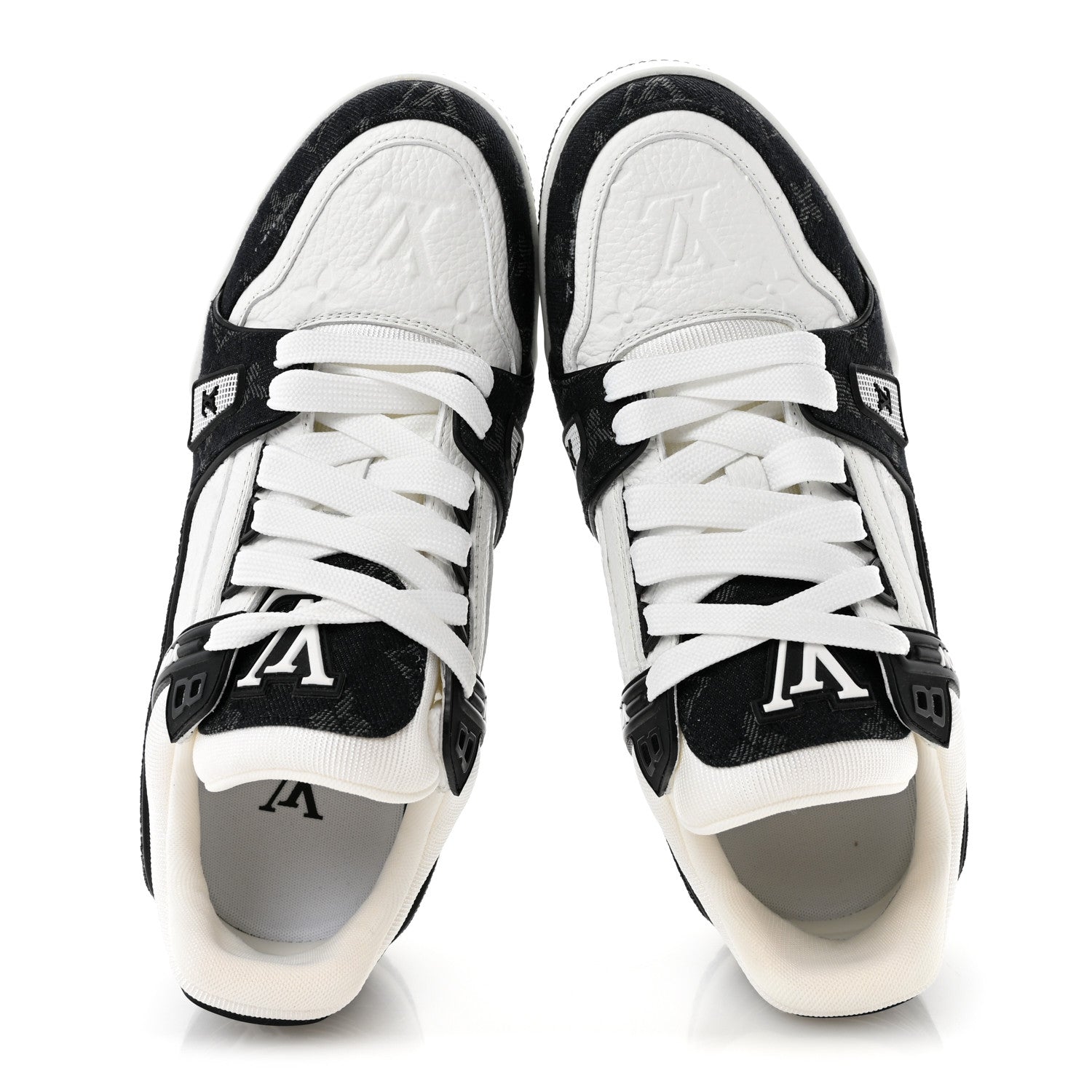 Louis Vuitton Calfskin Monogram Denim Womens LV Trainer Sneakers 39 Black 2 of 8