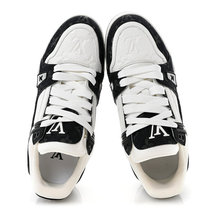 Louis Vuitton Calfskin Monogram Denim Womens LV Trainer Sneakers 39 Black 2 of 8