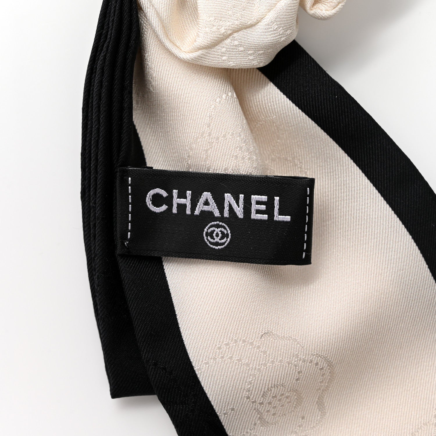 Chanel Silk Twill Hair Tie Ivory Black 4 of 4