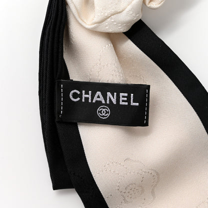 Chanel Silk Twill Hair Tie Ivory Black 4 of 4