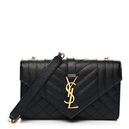 Saint Laurent Grain De Poudre Textured Mixed Matelasse Triquilt Small Monogram Satchel Black 1 of 11