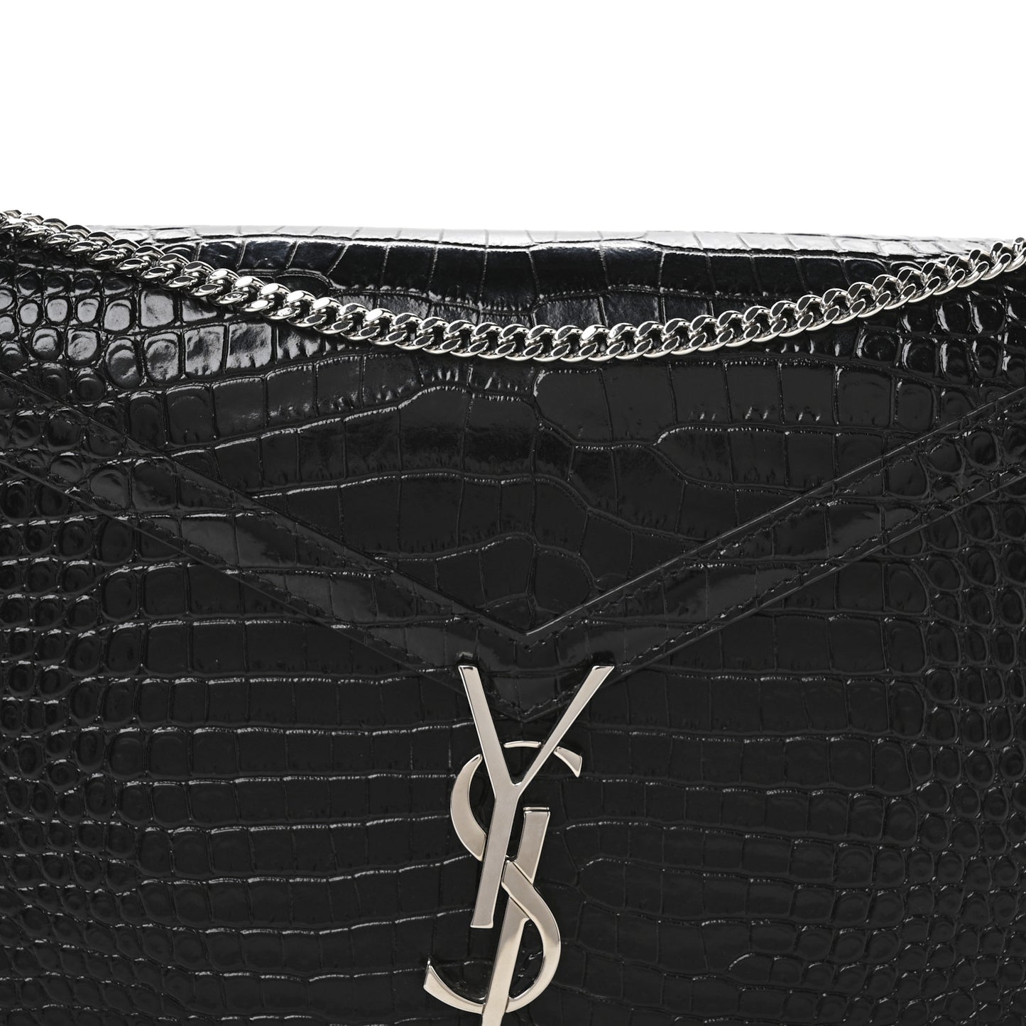 Calfskin Crocodile Embossed Monogram Cassandra Clasp Bag Black Rouge Legion