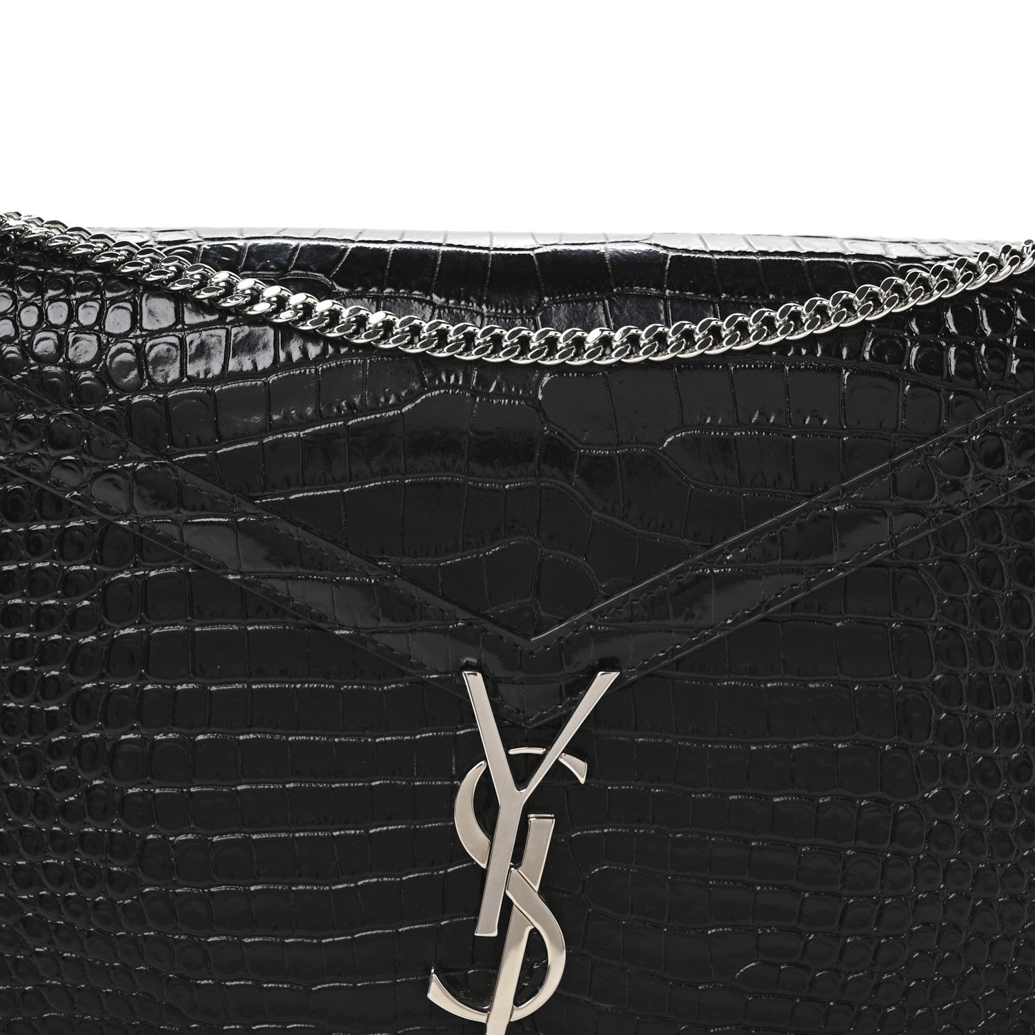 Saint Laurent Calfskin Crocodile Embossed Monogram Cassandra Clasp Bag Black Rouge Legion 8 of 10