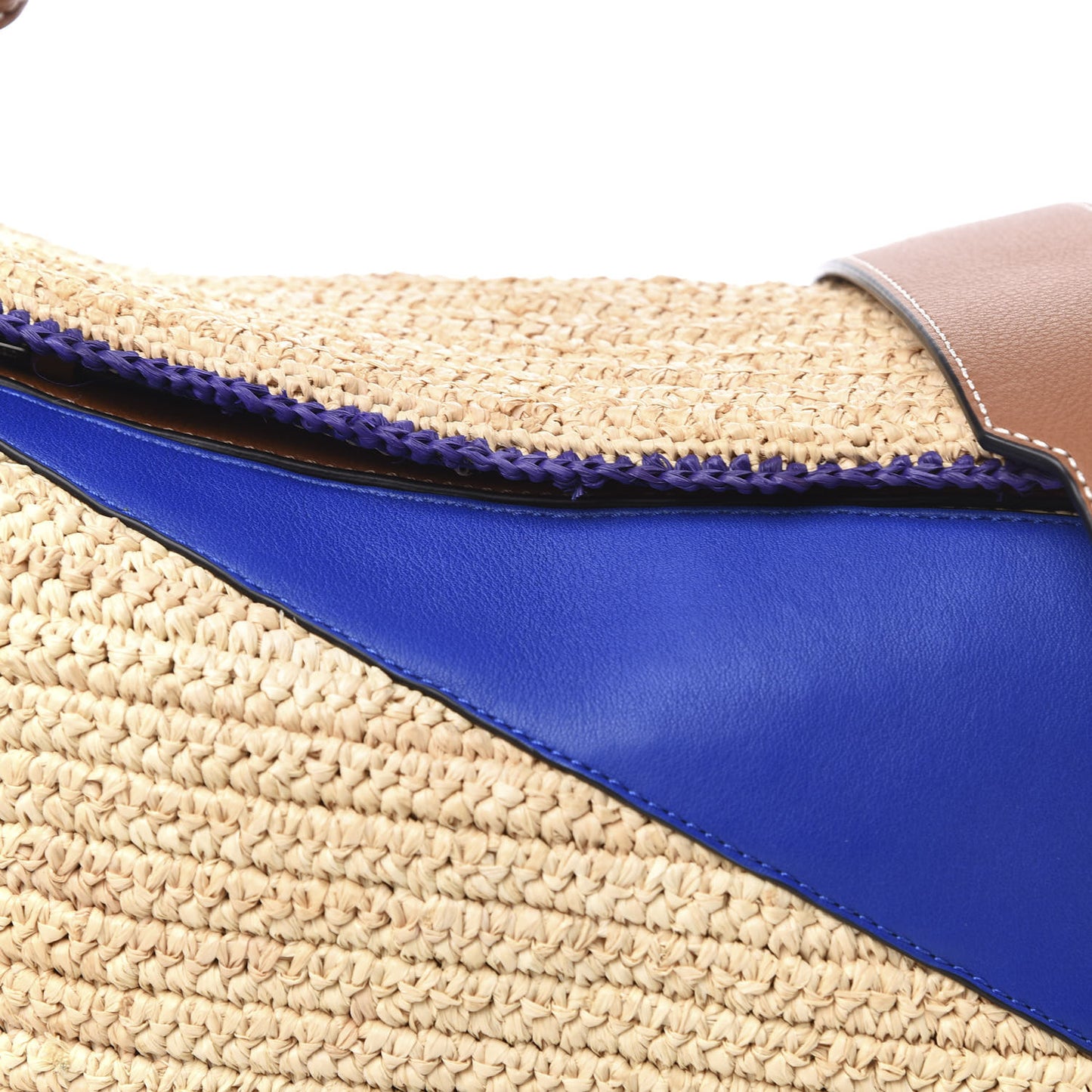 Calfskin Raffia Paula's Ibiza Medium Puzzle Bag Blue Tan
