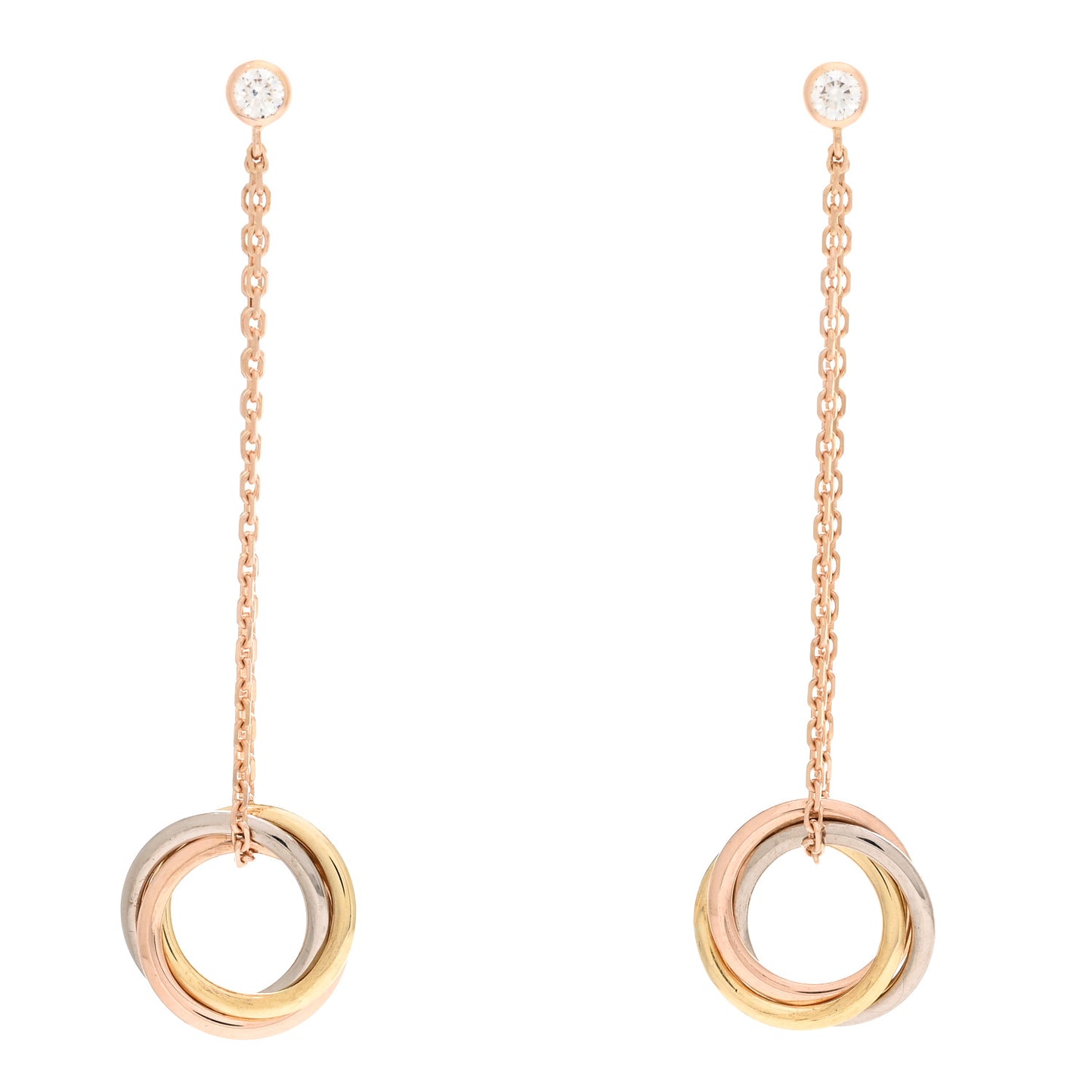 18K Pink Yellow White Gold Diamond Small Trinity Drop Earrings