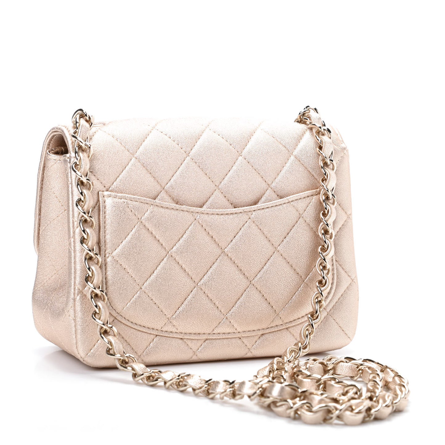 Metallic Lambskin Quilted Mini Square Flap Gold