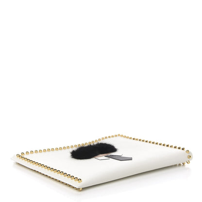 Fendi Vitello Elite Mink Fur Studded Karlito Zip Around Pouch White 3 of 10
