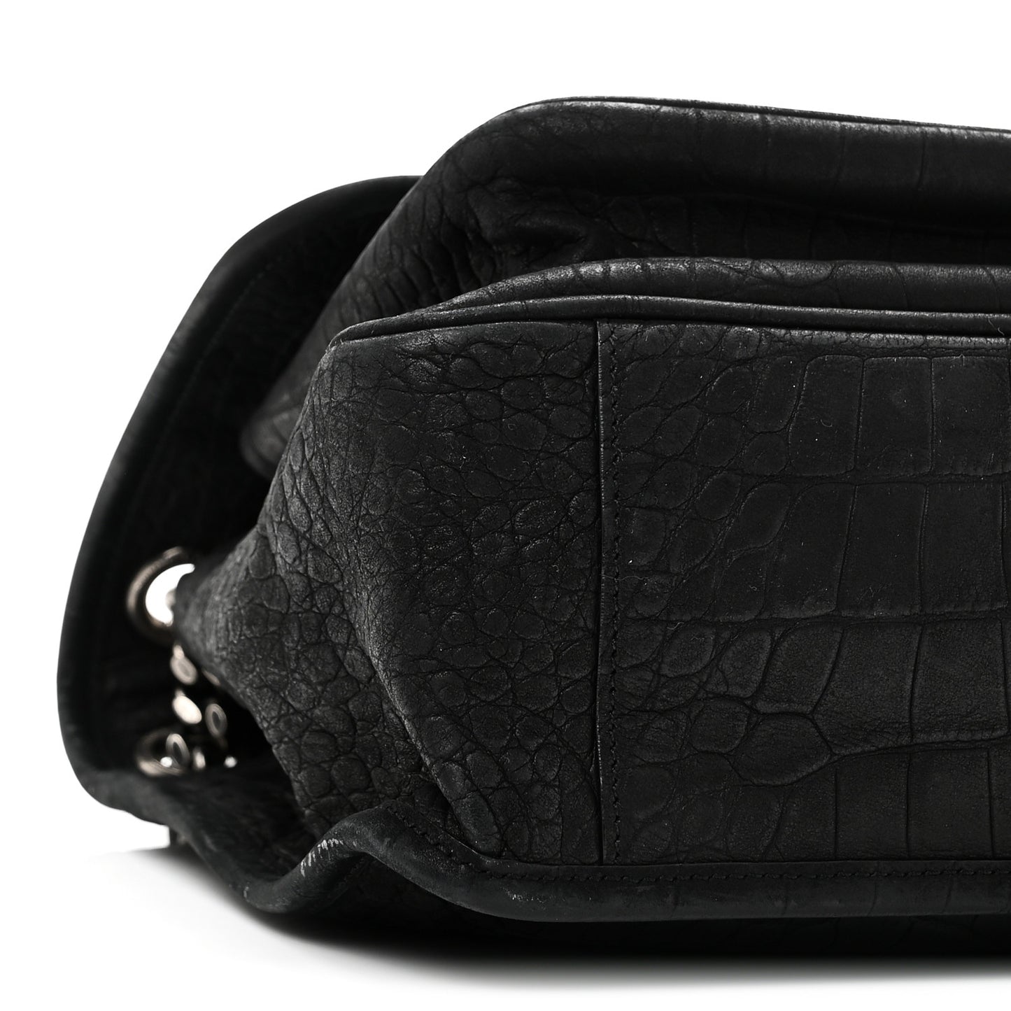 Nubuck Crocodile Embossed Monogram Medium Niki Chain Satchel Black