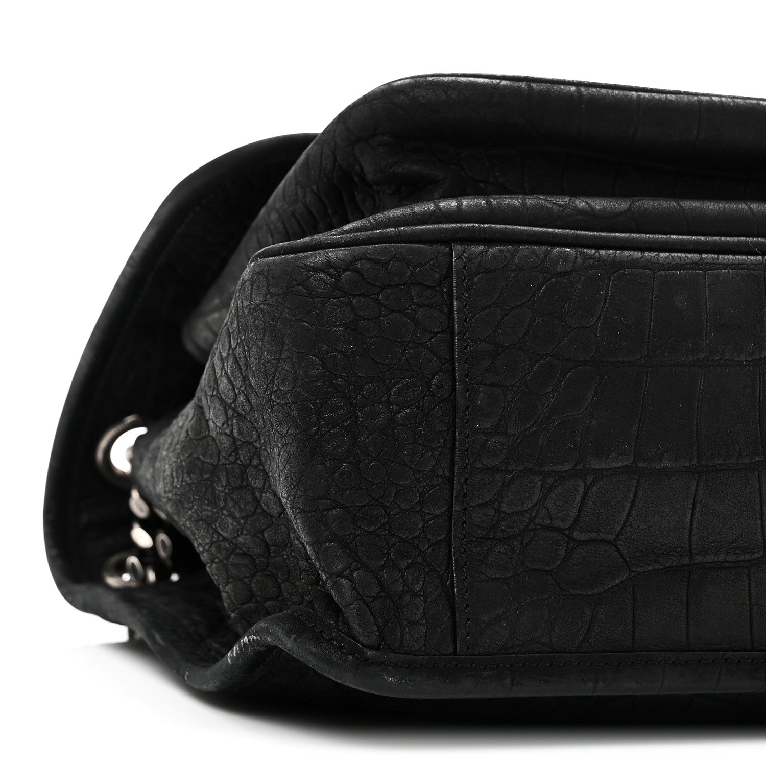 Saint Laurent Nubuck Crocodile Embossed Monogram Medium Niki Chain Satchel Black 9 of 10