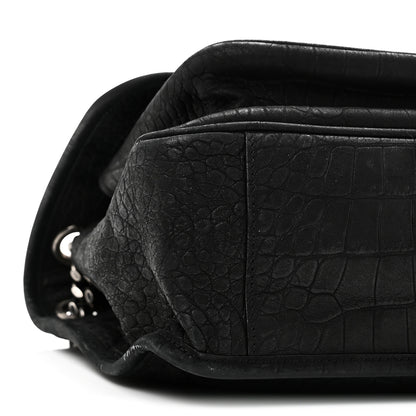 Saint Laurent Nubuck Crocodile Embossed Monogram Medium Niki Chain Satchel Black 9 of 10