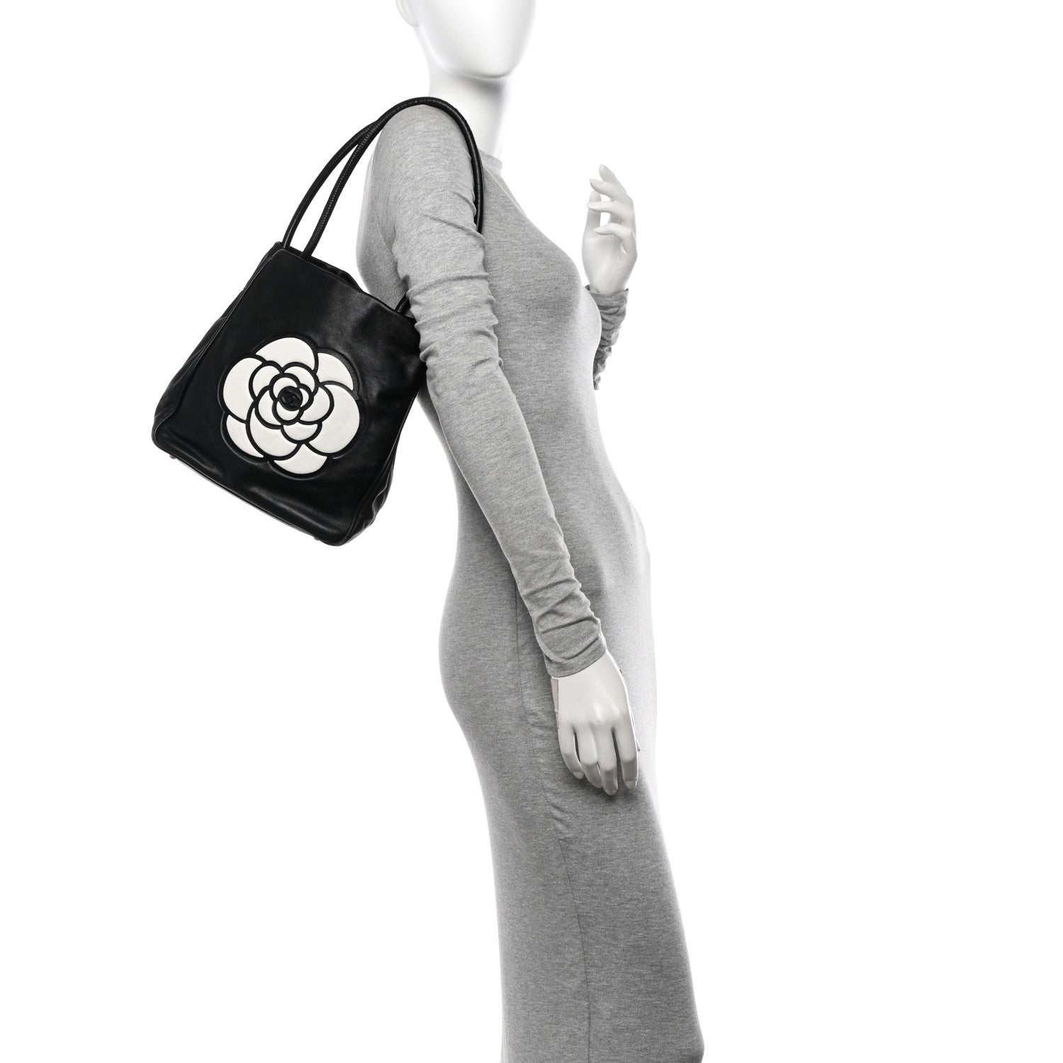 Chanel Lambskin Camellia Tote Black 2 of 12