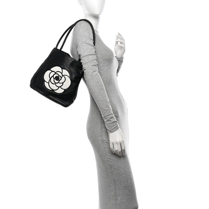 Chanel Lambskin Camellia Tote Black 2 of 12