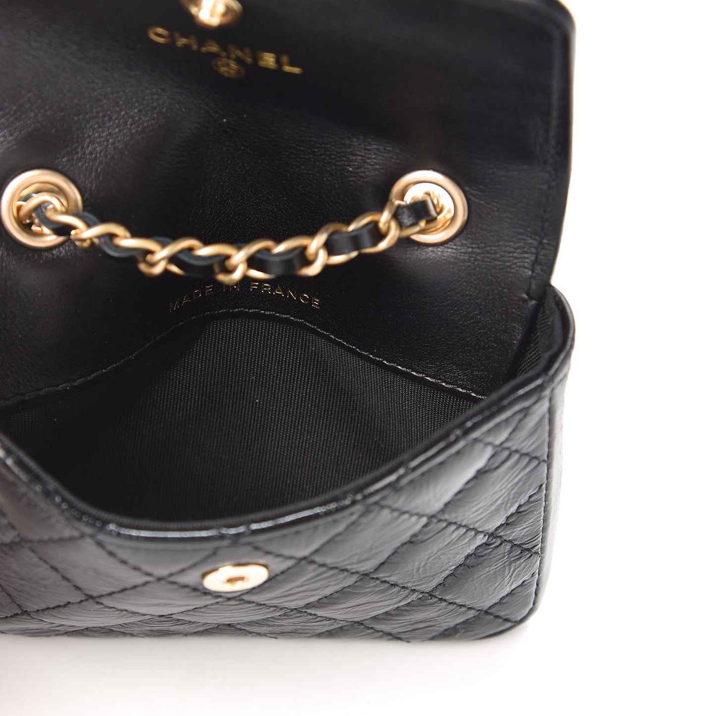 Shiny Aged Calfskin Quilted Waist Belt Bag Black