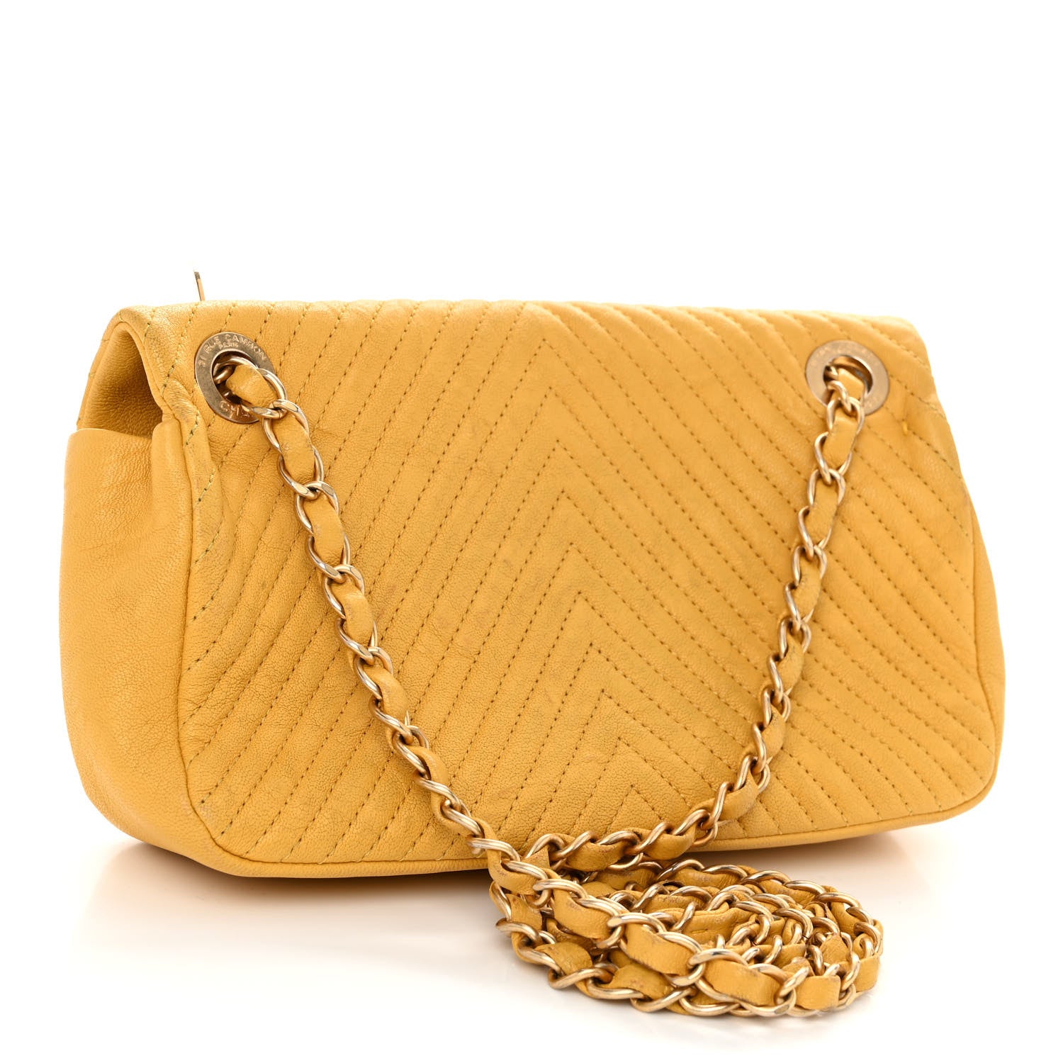 Chanel Calfskin Chevron Quilted Small Surpique Flap Yellow 3 of 11