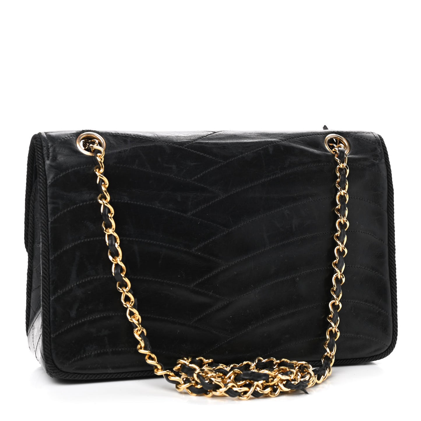 Lambskin Scallop Quilted Single Flap Black