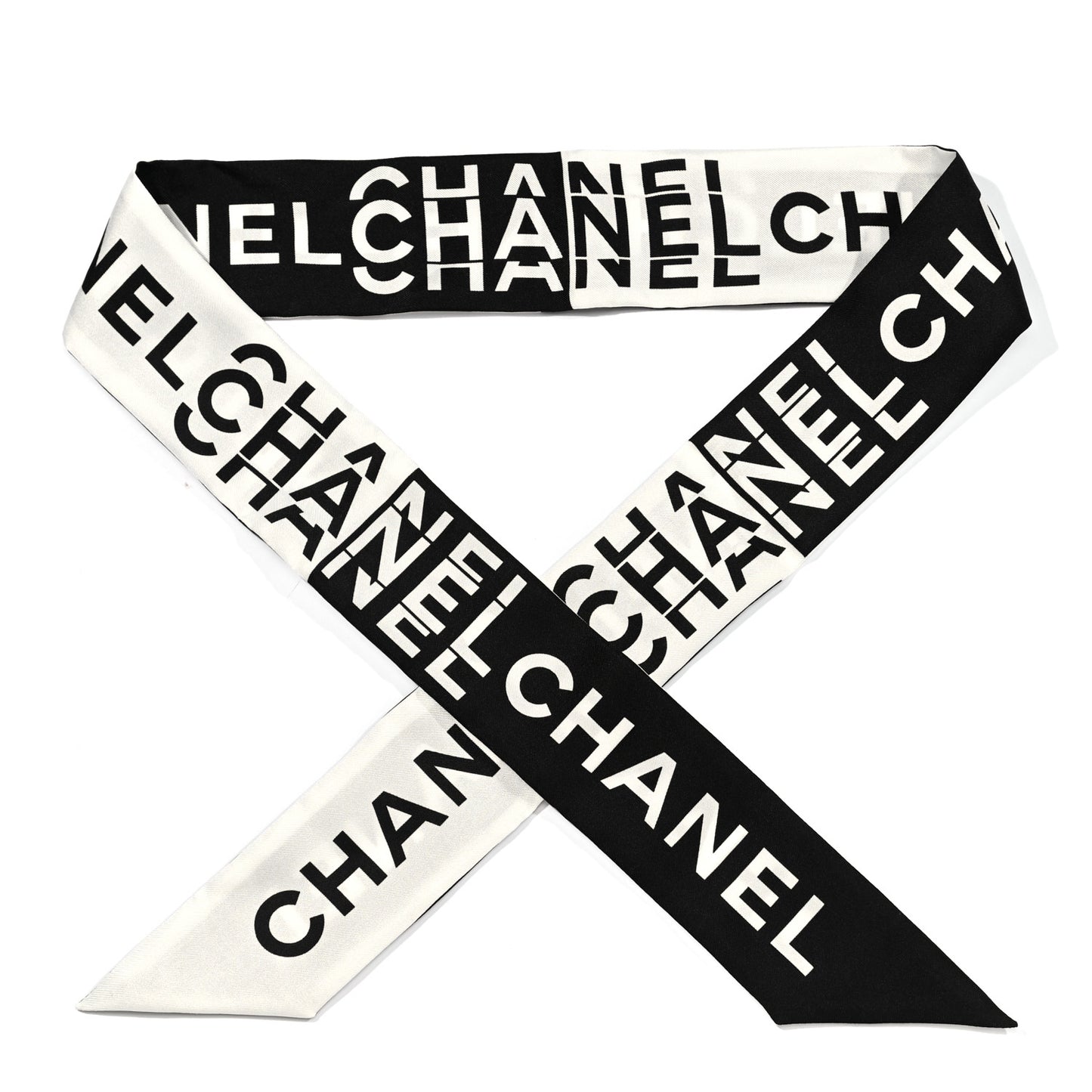 Silk Logo Slim Bandeau Scarf Black White