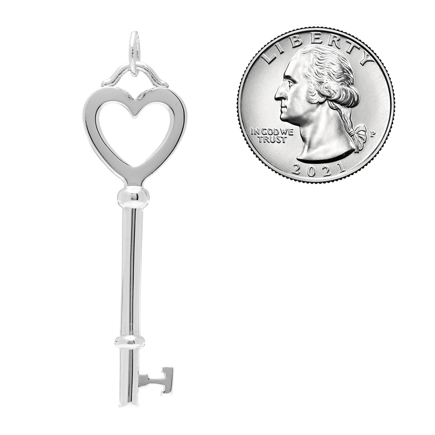 Sterling Silver Large Heart Key Pendant
