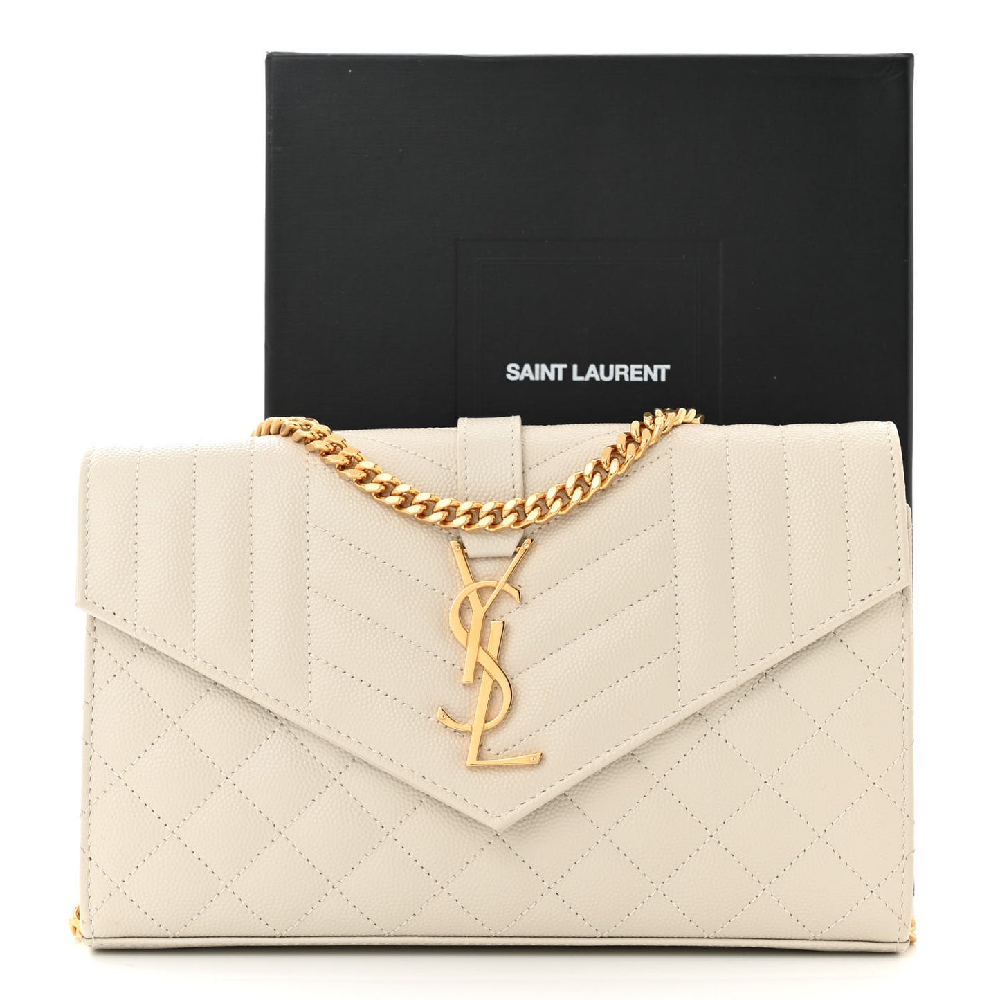 Grain De Poudre Mixed Matelasse Triquilt Monogram Chain Wallet Crema Soft