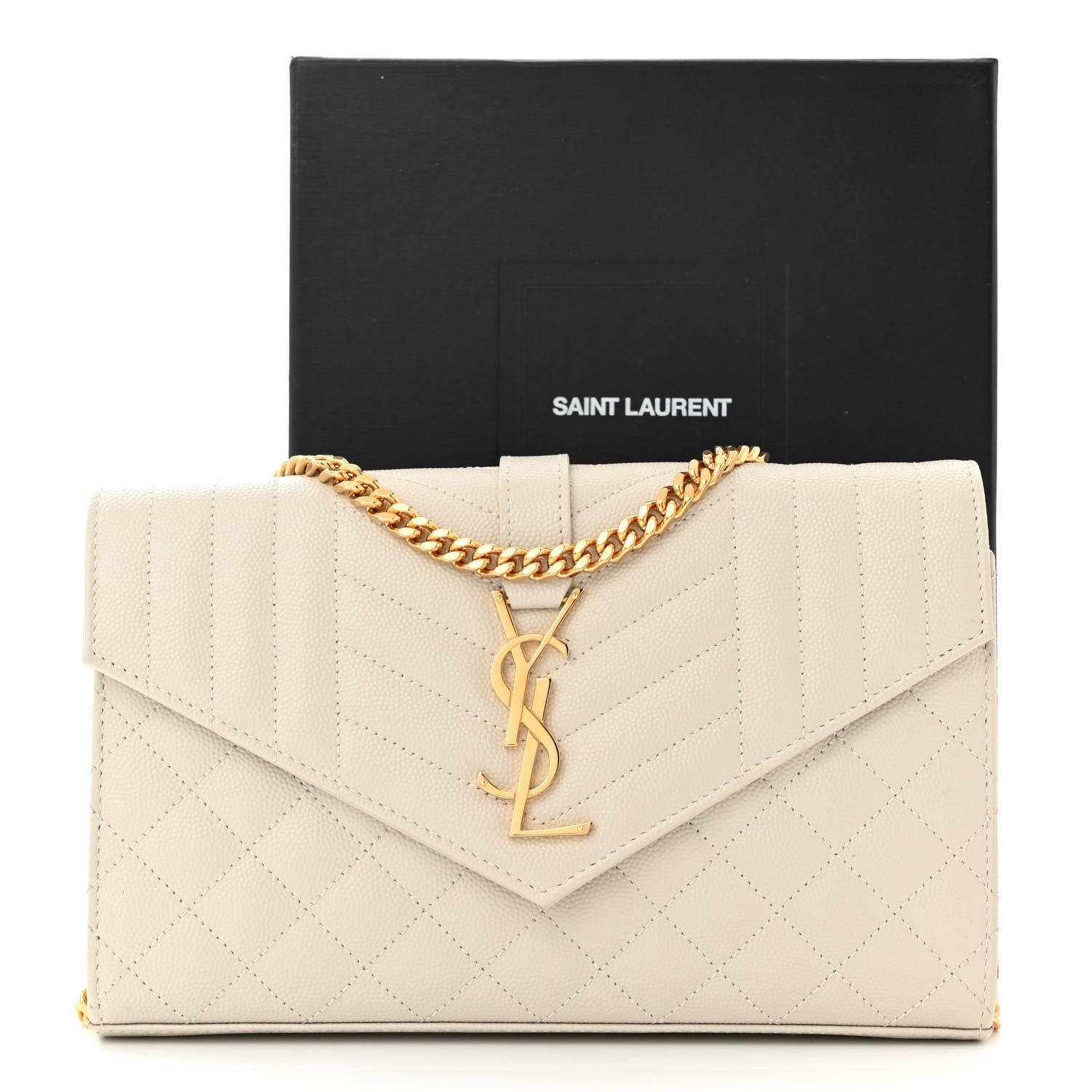 Saint Laurent Grain De Poudre Mixed Matelasse Triquilt Monogram Chain Wallet Crema Soft 11 of 11