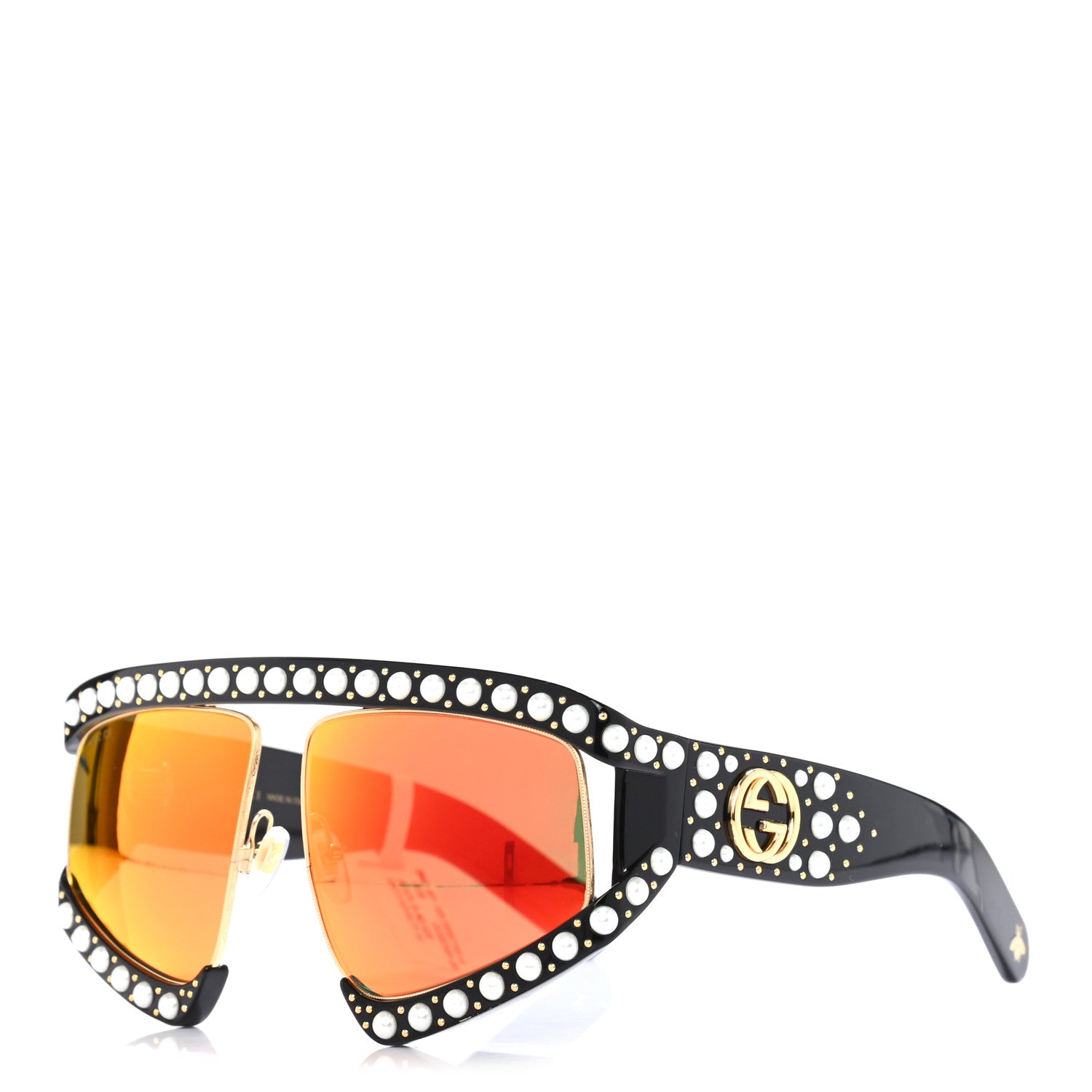Gucci Acetate Pearl Rectangular Frame Sunglasses GG0234S Black Orange 1 of 7