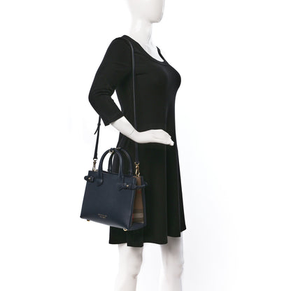 Burberry Grainy Calfskin House Check Small Banner Tote Ink Blue 2 of 7