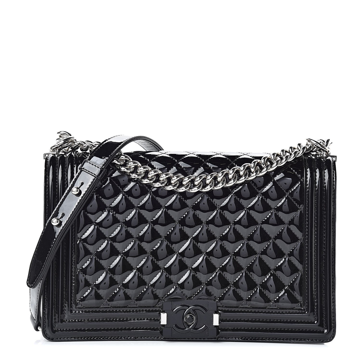 Chanel Patent Calfskin Quilted New Medium Plexiglass Boy Flap Black 1 of 11