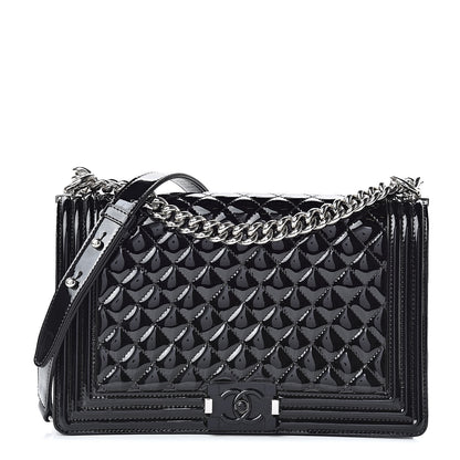 Chanel Patent Calfskin Quilted New Medium Plexiglass Boy Flap Black 1 of 11