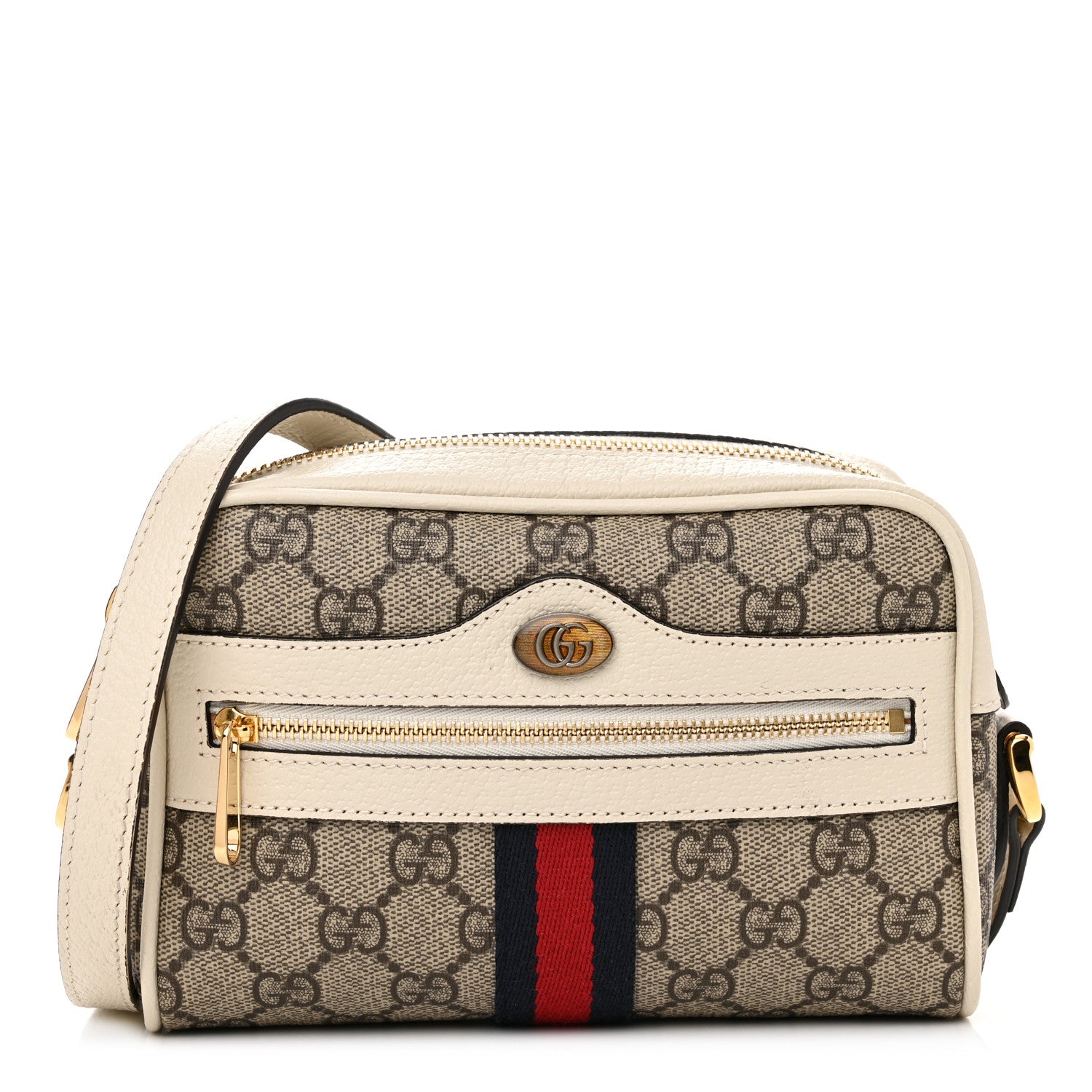 Gucci GG Supreme Monogram Textured Calfskin Web Mini Ophidia Shoulder Bag Beige Ebony Mystic White 1 of 13