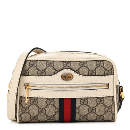 Gucci GG Supreme Monogram Textured Calfskin Web Mini Ophidia Shoulder Bag Beige Ebony Mystic White 1 of 13