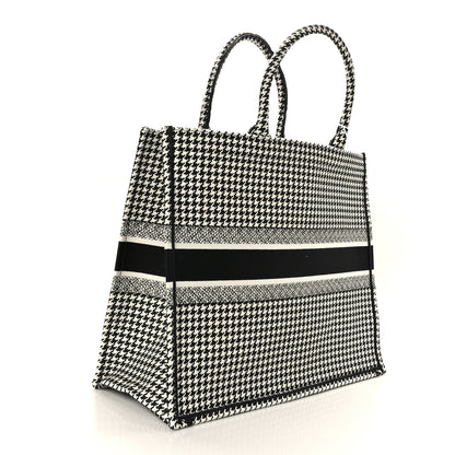 Christian Dior Canvas Houndstooth Embroidered Large Book Tote Black White 3 of 9