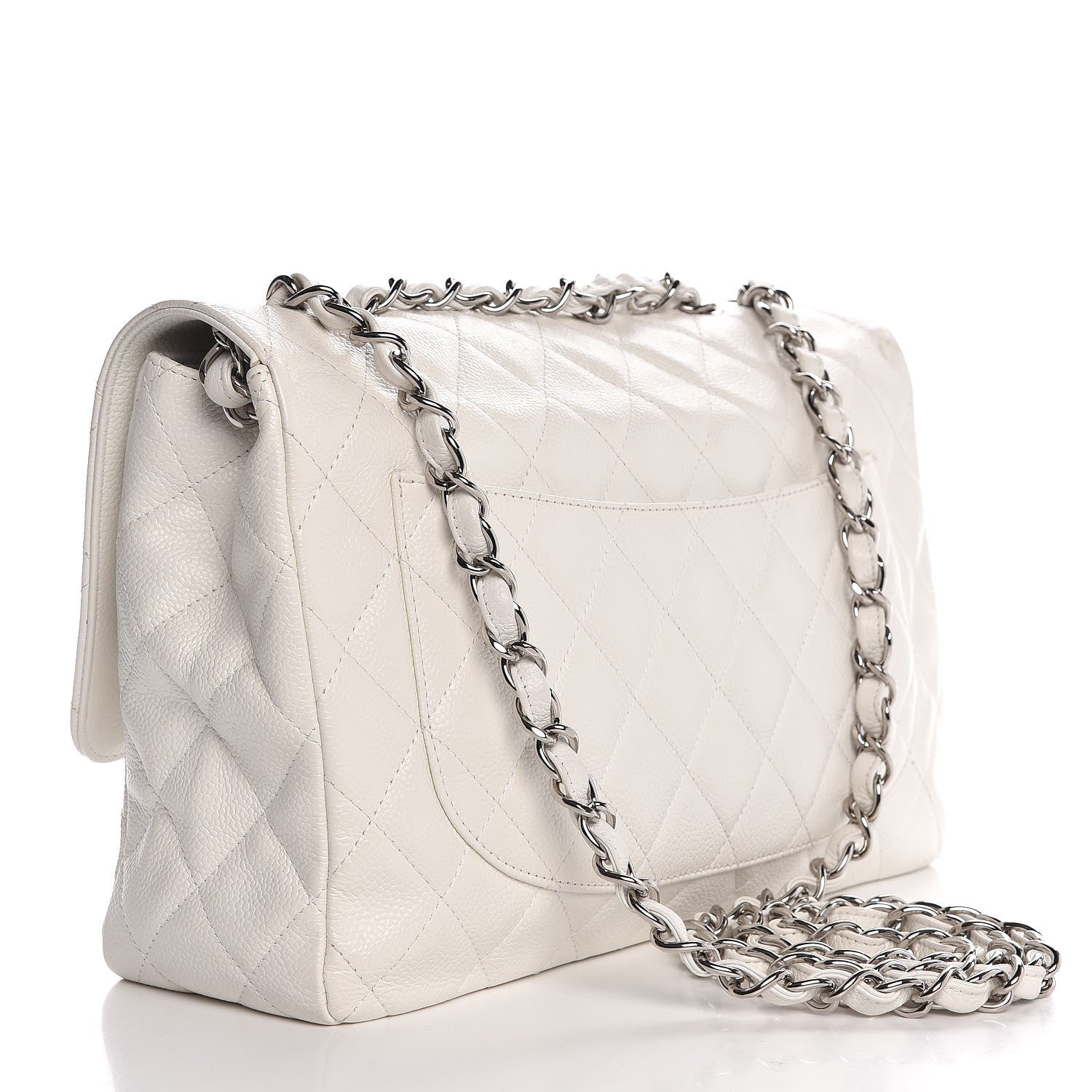 Chanel Caviar Quilted Jumbo Single Flap White 3 of 12